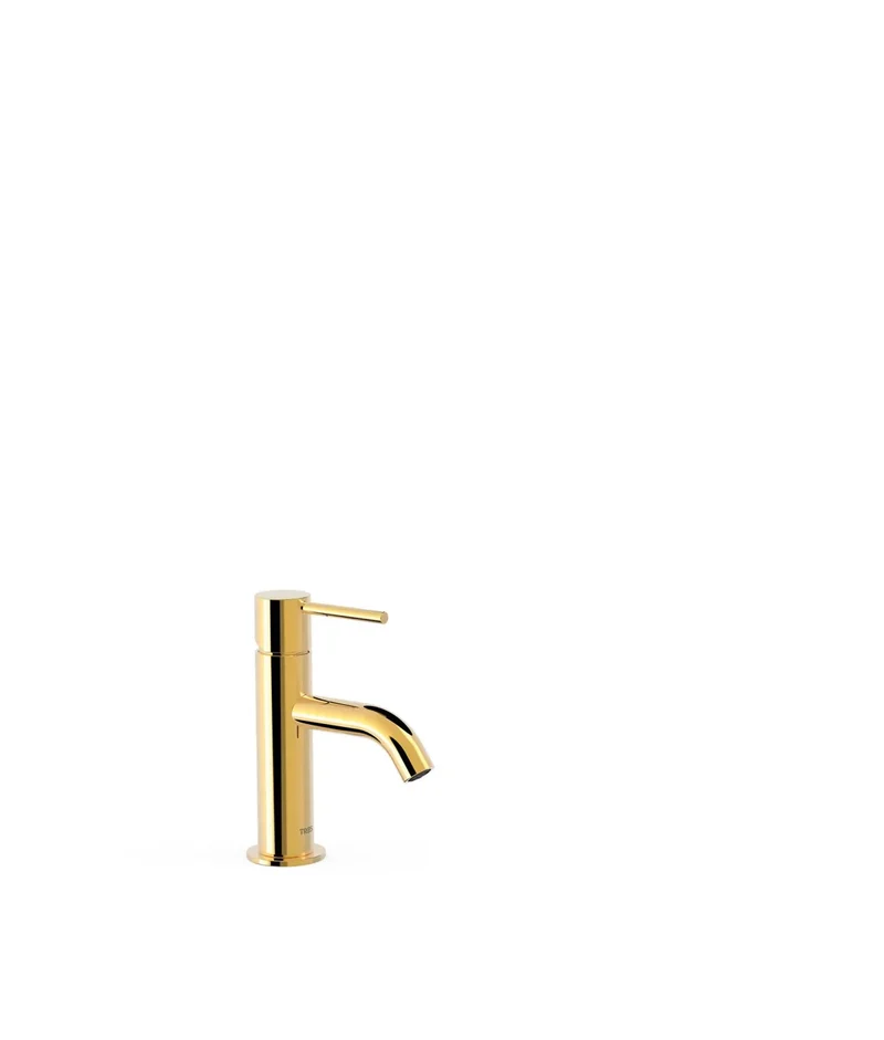 Grifo de repisa para lavabo monomando con latiguillos flexibles y latón con acabado dorado Study Tres