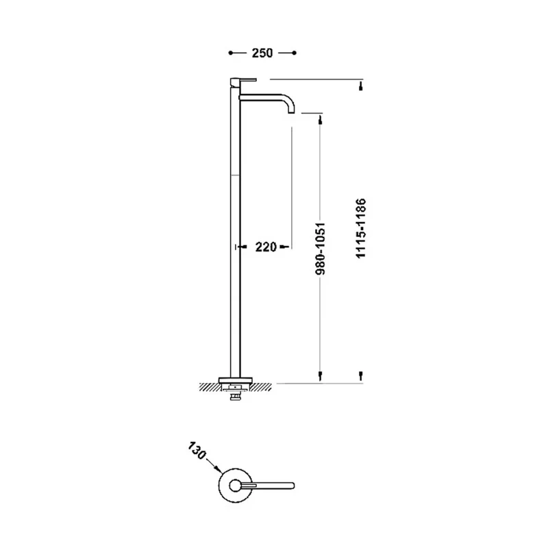 Grifo de pie monomando para lavabo con maneta latón acabado cromado STUDY EXCLUSIVE TRES