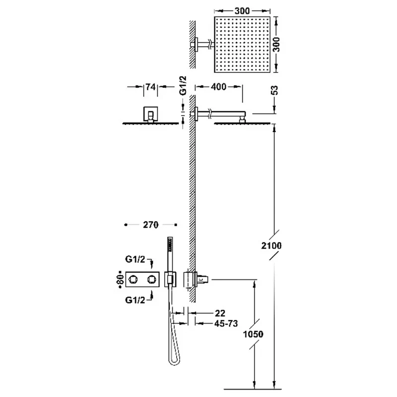 Grifo termostático de dos vías con volante rectangular en latón y acero inoxidable negro mate B-SYSTEM TRES