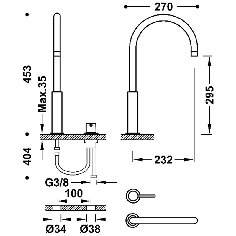 Grifo monomando alto de repisa para lavabo con acabado negro metalizado Study Tres
