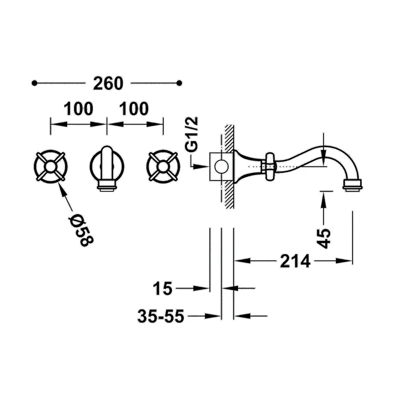 Grifo de lavabo de pared bimando con regulador de temperatura acabado cromado CLASIC TRES