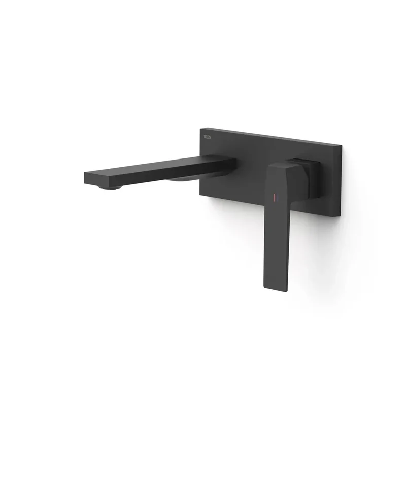 Grifo monomando empotrado para lavabo negro mate con caño de altura estándar Slim Tres