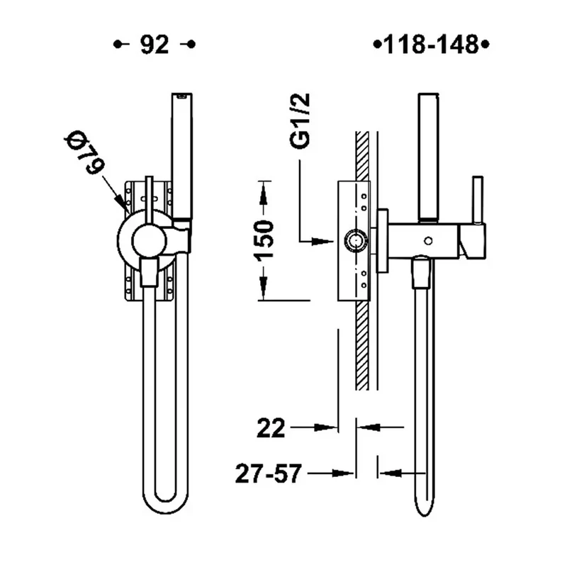 Grifo monomando empotrado con ducha de inodoro en acabado blanco mate Study Tres