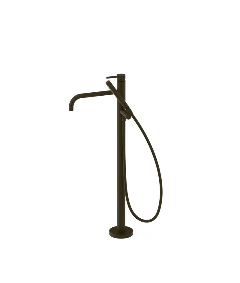 Grifo monomando de pie para bañera con maneta y teleducha acabado negro bronce STUDY EXCLUSIVE TRES
