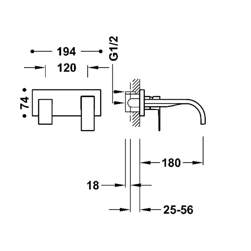 Grifo monomando empotrado para lavabo acabado negro mate con caño de 180 mm Cuadro Tres