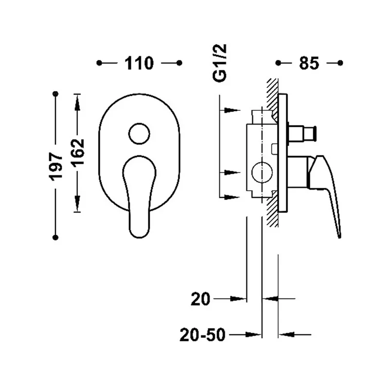Grifo monomando empotrado para ducha y bañera de latón con acabado cromo Base Plus TRES