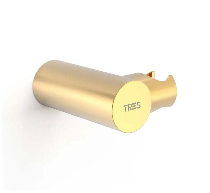 Soporte de ducha para empotrar en pared con rociador orientable latón con acabado en color oro TRES