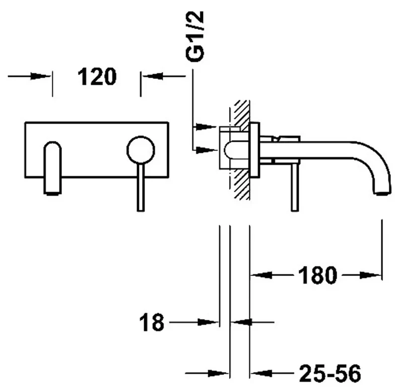 Grifo monomando de instalación empotrada para lavabo con caño Study Tres