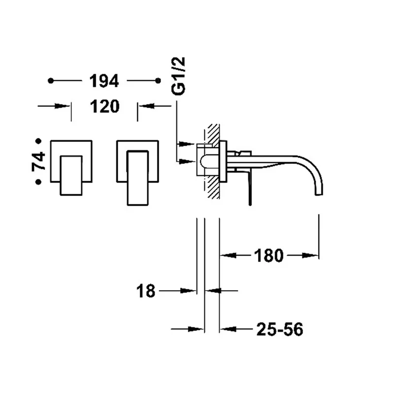 Grifo monomando empotrado para lavabo con caño en acabado oro mate y cuerpo de latón Cuadro Tres