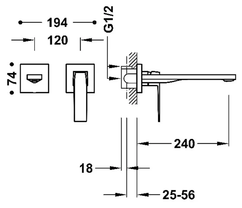 Grifo con monomando para lavabo con instalación empotrada con amortiguadores acústicos Slim Tres