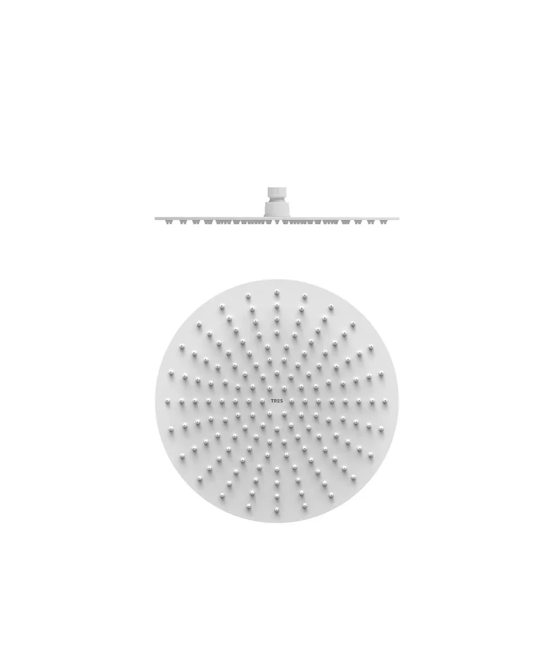 Rociador de ducha extrafino circular con rótula orientable en acero inoxidable blanco mate de 30 cm Tres