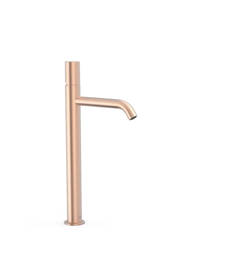 Grifo monomando extra alto para lavabo con acabado oro rosa mate STUDY COLORS TRES