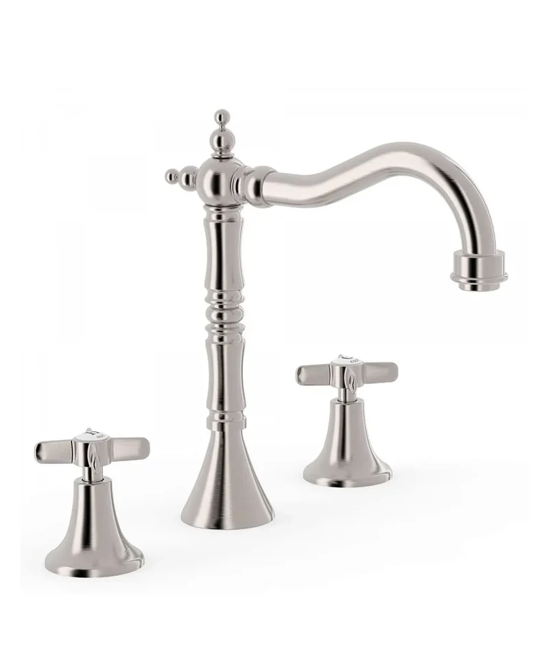 Grifo bimando vertical con acabado acero clásico para lavabo en batería CLASIC TRES