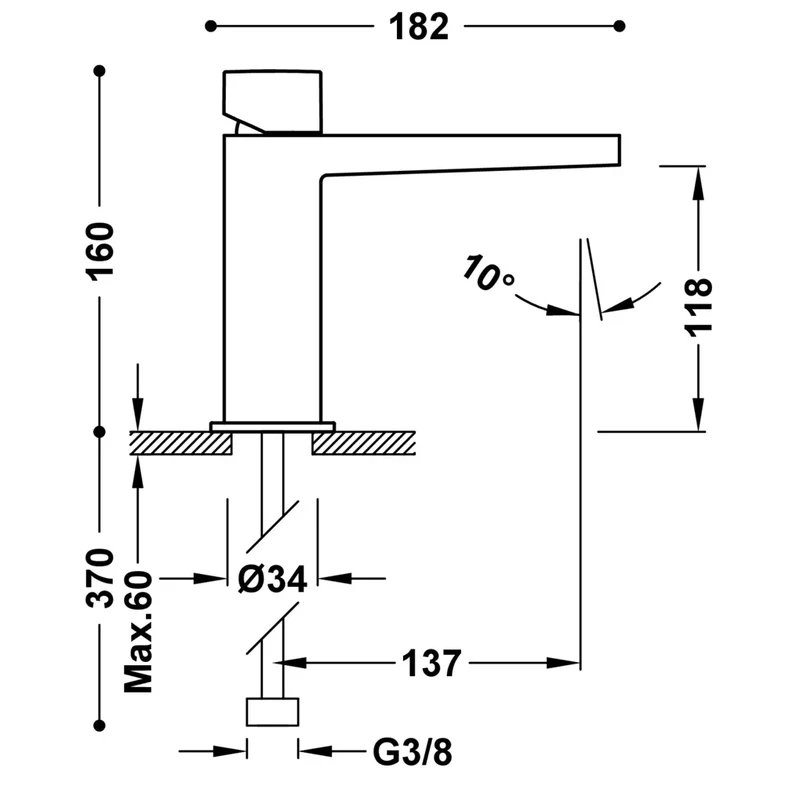 Grifo monomando para lavabo con desagüe automático de latón acabado cromo SLIM TRES
