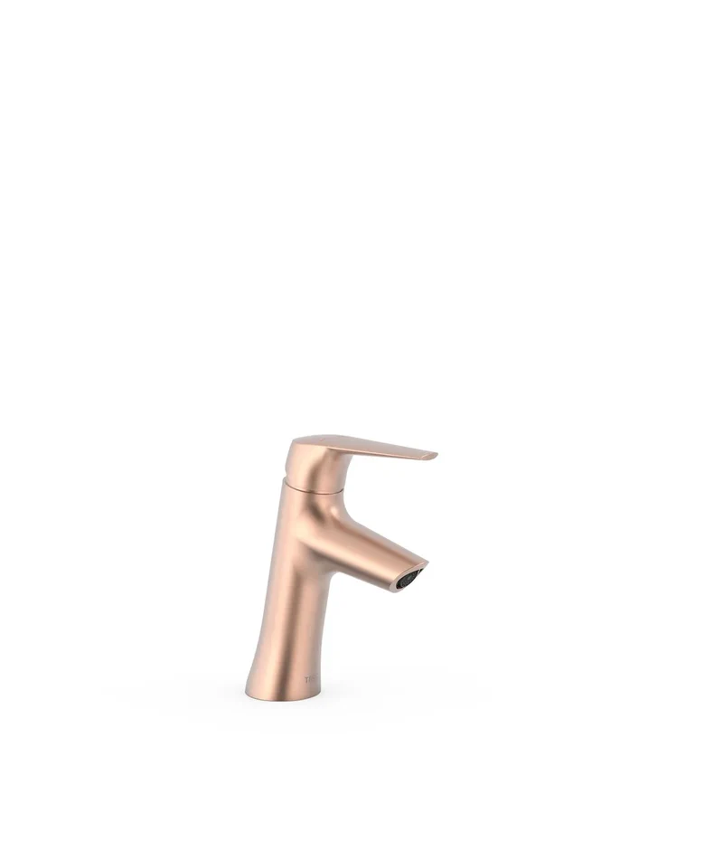 Grifo monomando ecoeficiente inclinado para lavabo con aireador de silicona oculto acabado oro rosa Fuji Tres