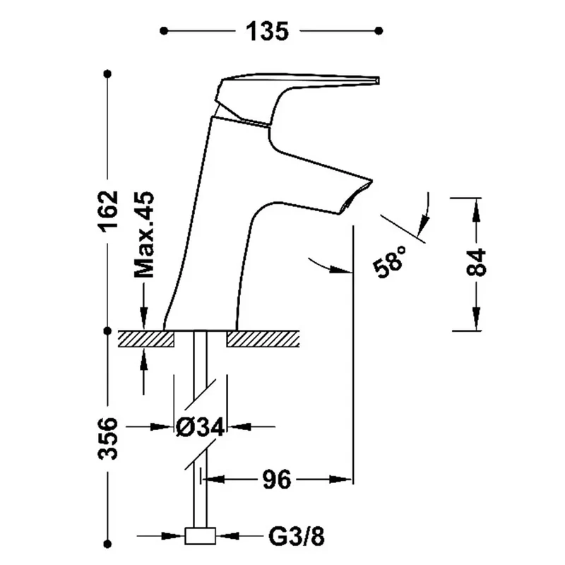 Grifo monomando ecoeficiente inclinado para lavabo con aireador de silicona oculto acabado oro rosa Fuji Tres
