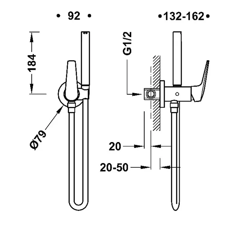 Grifo de ducha empotrado con ducha de mano y soporte fijo y regulador de caudal acabado negro mate Fuji Tres