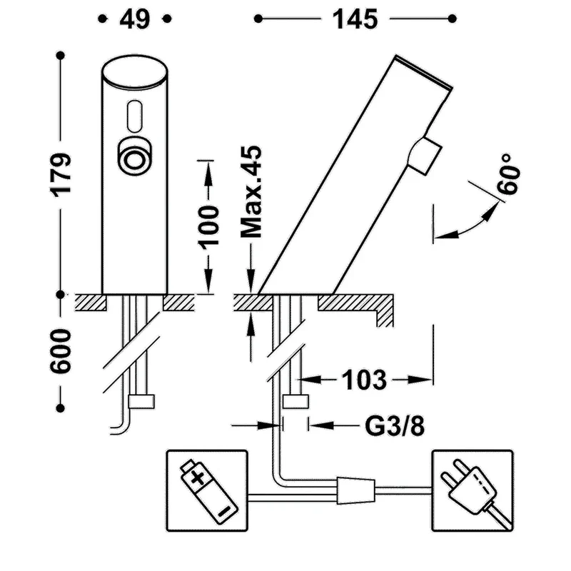 Grifo para lavabo electrónico de latón con acabado cromado caño incluido Basic TRES