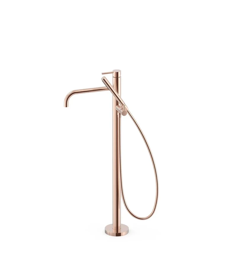 Grifo monomando de pie para bañera con teleducha y maneta acabado oro rosa STUDY EXCLUSIVE TRES