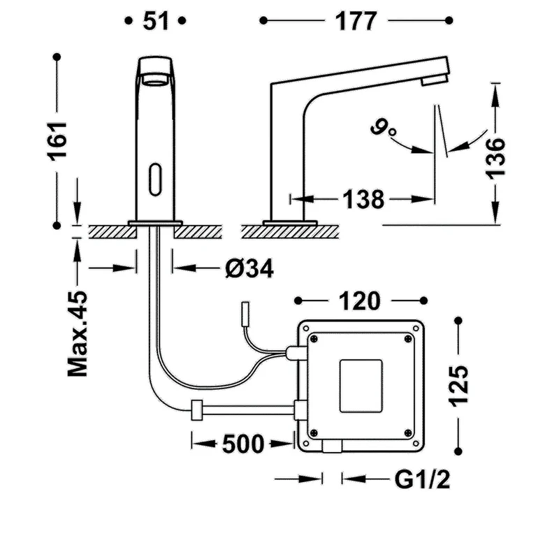 Grifo para lavabo electrónico de latón con acabado cromado Tempo Basic TRES