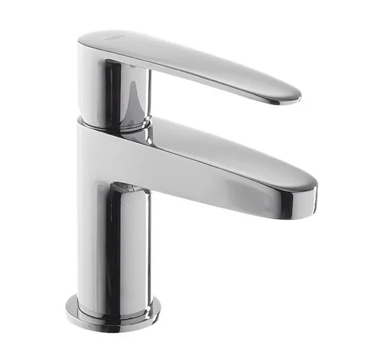 Grifo monomando de lavabo con desagüe y caño, latón con acabado cromado Flat TRES