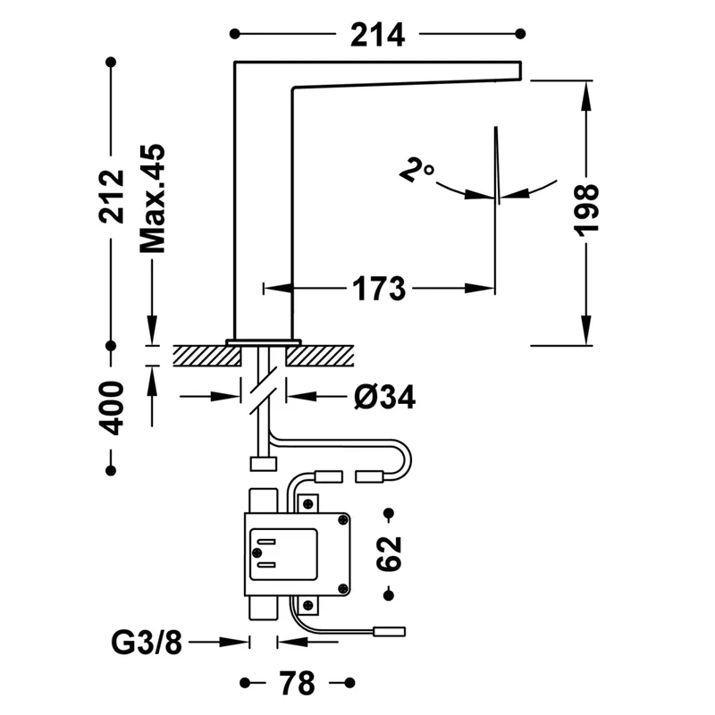 Grifo electrónico para lavabo con acabado blanco mate y sensor de infrarrojo Slim TRES