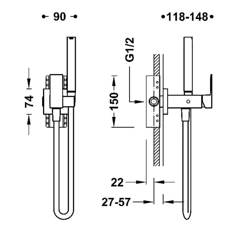 Grifo monomando de empotrado con ducha para inodoro y flexo satinado Cuadro Tres