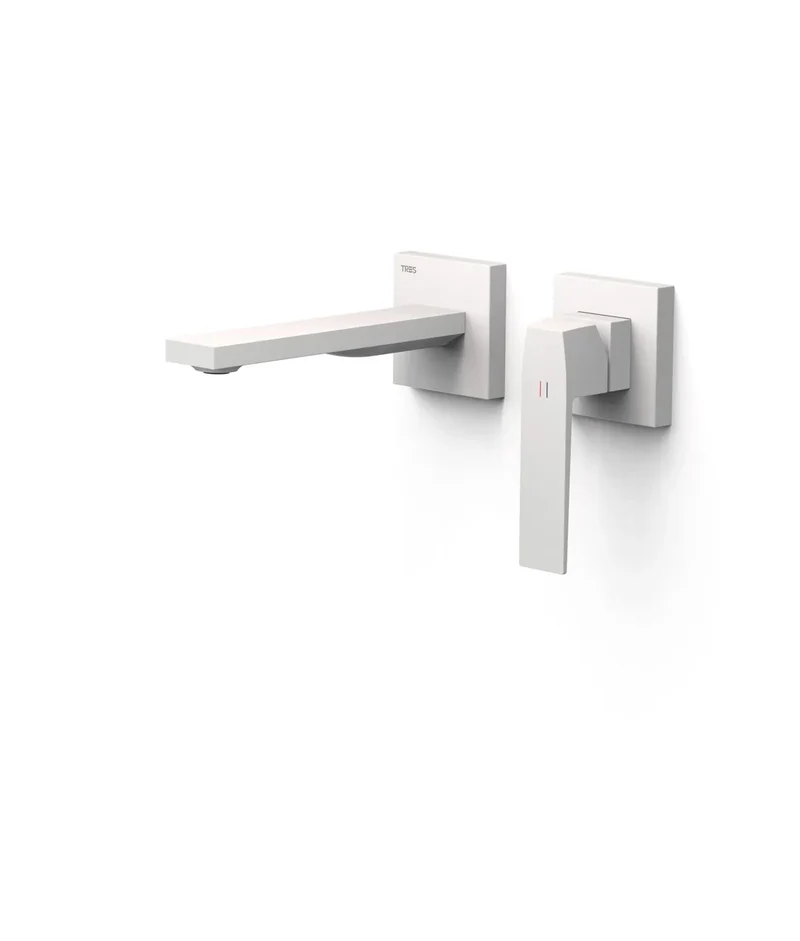 Grifo monomando empotrado para lavabo con junta antihumedad y caño con acabado blanco mate Slim TRES