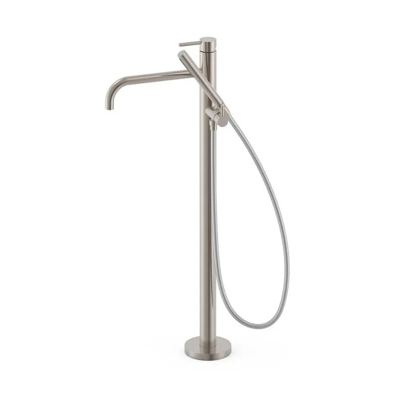 Grifo monomando de pie para bañera con maneta y teleducha acabado acero STUDY EXCLUSIVE TRES