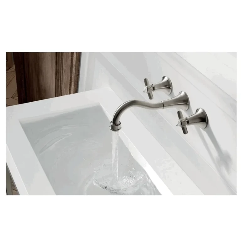 Grifo para lavabo de pared con regulador de temperatura bimando en acero CLASIC TRES
