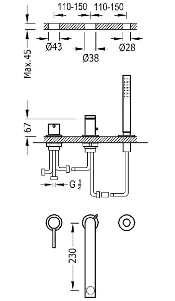 Grifo monomando de instalación sobre repisa para borde de bañera acabado cromado Max Tres