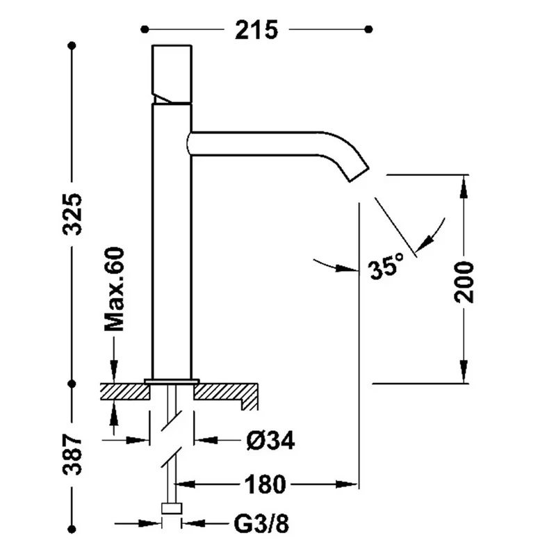 Grifo monomando alto para lavabo con latiguillos flexibles acabado en oro Study Tres