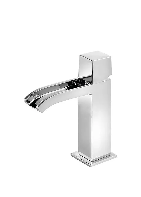 Grifo monomando para lavabo con caño y cascada libre fabricado en latón cromado Cuadro TRES