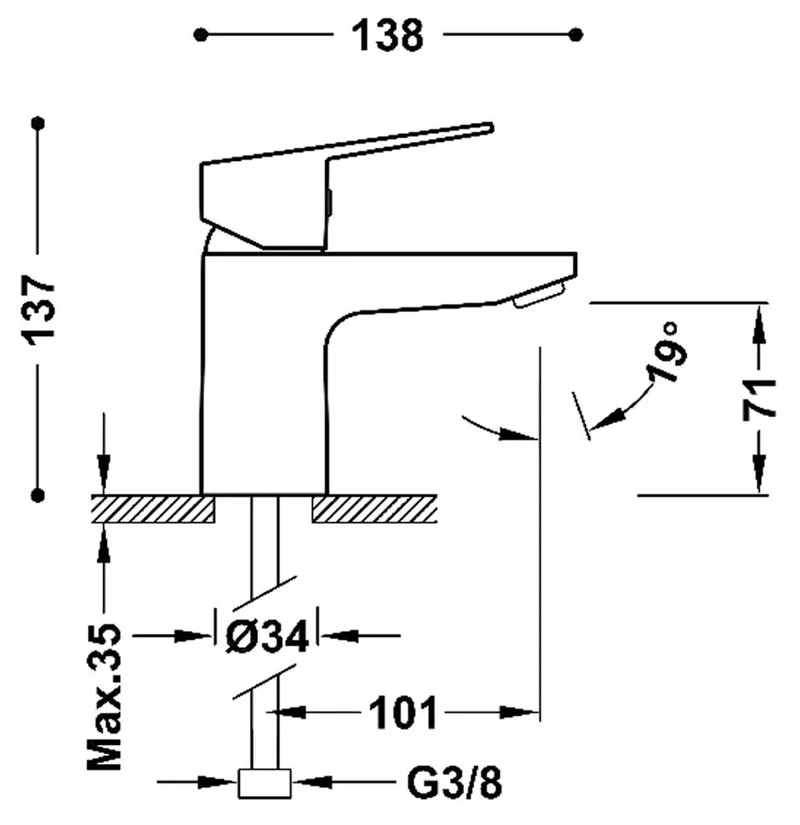 Grifo con monomando para lavabo sobre repisa con acabado cromado Base Tres