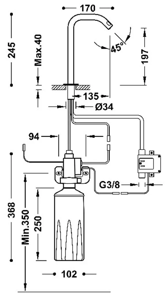 Grifo electrónico con dispensador de jabón automático para lavabo con acabado cromado Tres