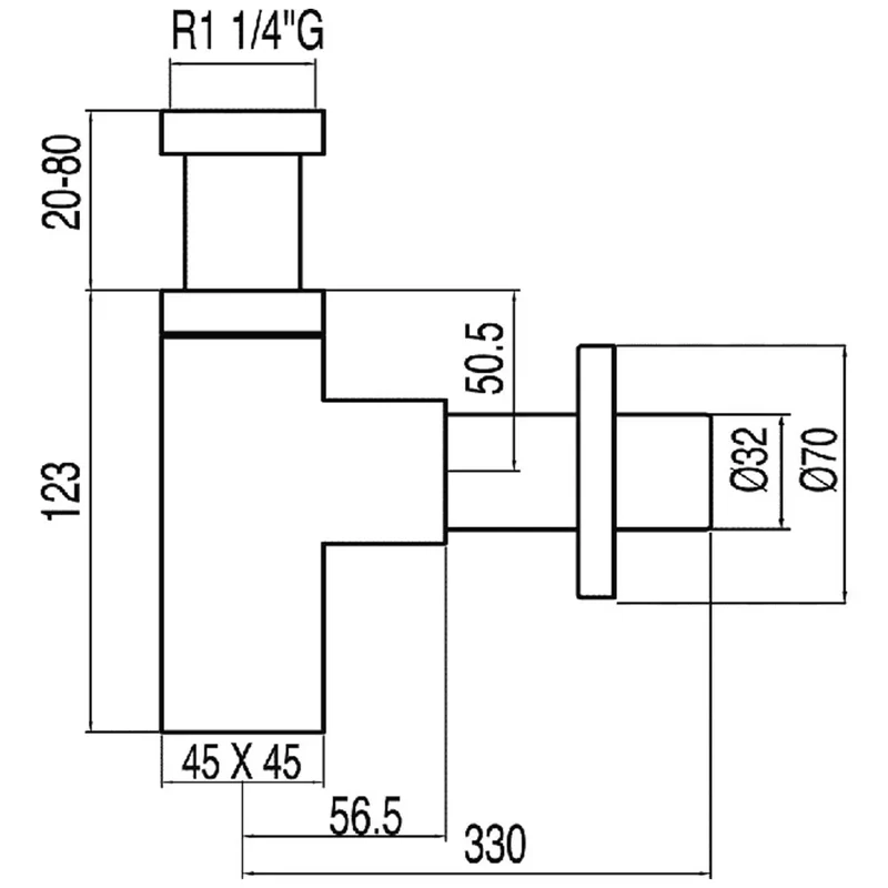 Sifón telescópico de estructura cuadrada para lavabo en negro mate Complementos Tres