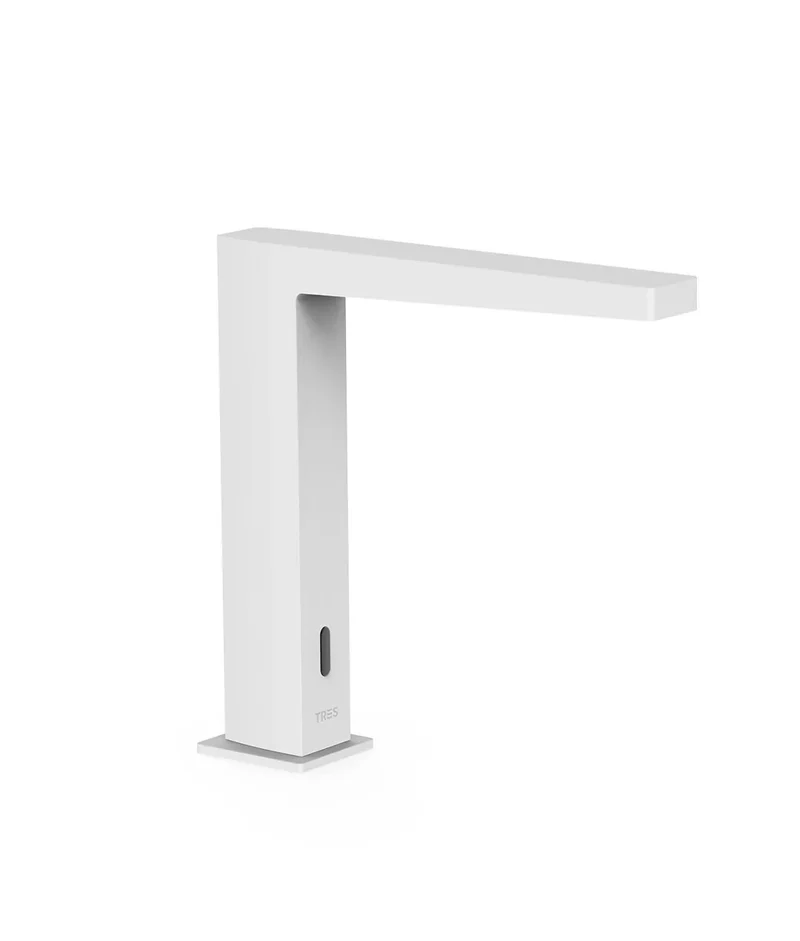 Grifo electrónico para lavabo con sistema premezclador en acabado blanco mate Slim TRES