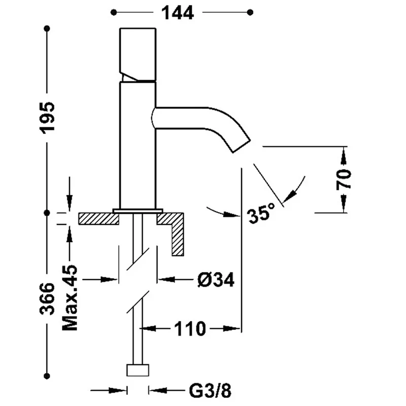 Grifo monomando para lavabo con desagüe automático y latiguillos flexibles con acabado cromado Study Tres