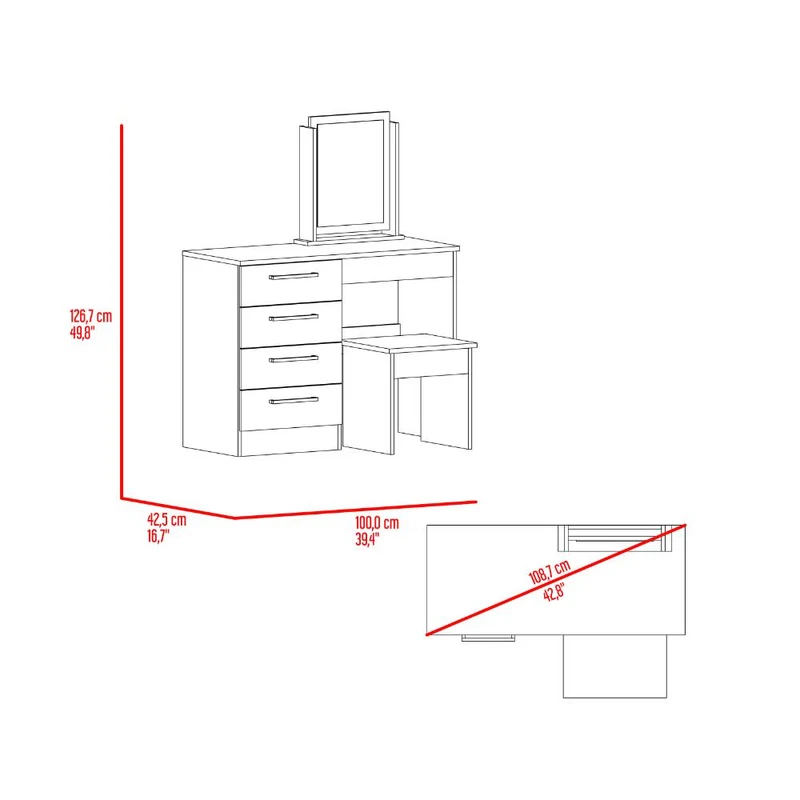 Mueble Tocador Wesley, Avellana y Wengue, con Cuatro Cajones para Ubicar Maquillaje