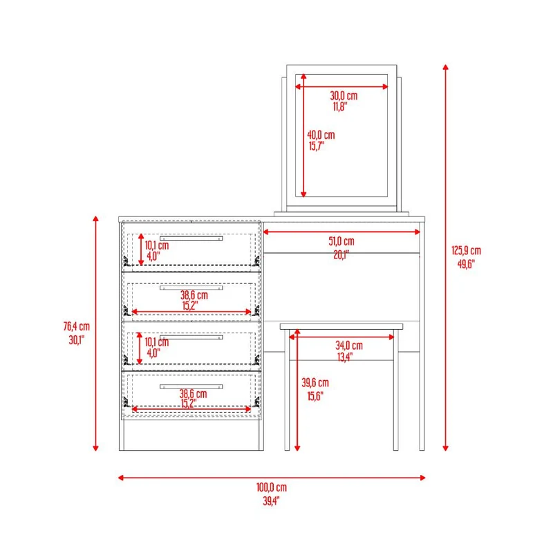 Mueble Tocador Wesley, Avellana y Wengue, con Cuatro Cajones para Ubicar Maquillaje