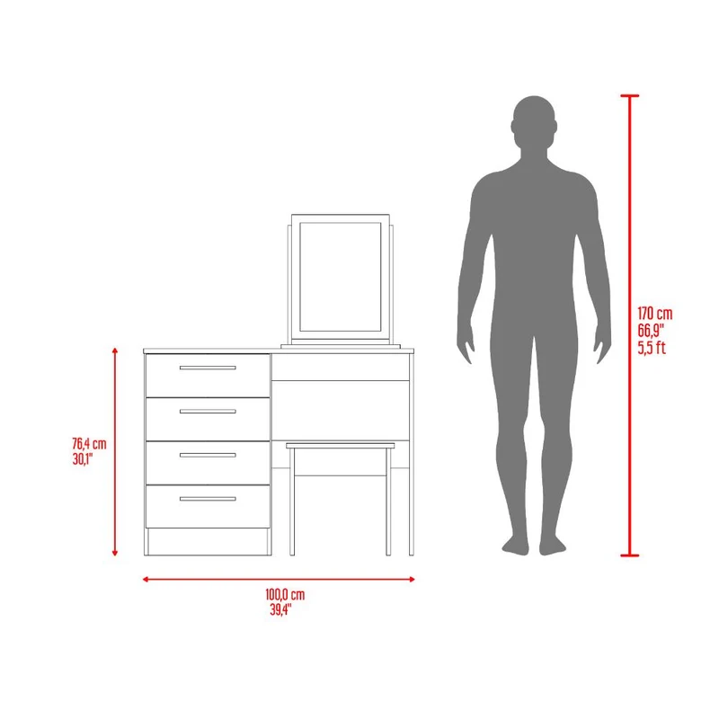 Mueble Tocador Wesley, Avellana y Wengue, con Cuatro Cajones para Ubicar Maquillaje