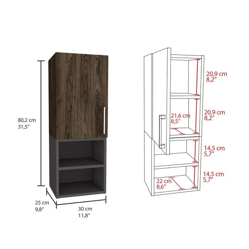 Gabinete de Baño Oporto, Chocolate y Plata Oscuro, con Espacio para Guardar Objetos de Aseo Personal
