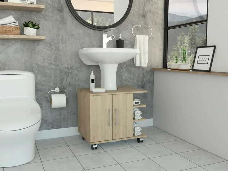 Mueble para Lavamanos Aqua, Beige, con Rodachines para su Fácil Desplazamiento