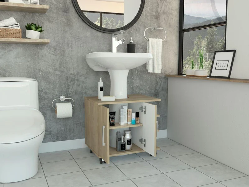 Mueble para Lavamanos Aqua, Beige, con Rodachines para su Fácil Desplazamiento