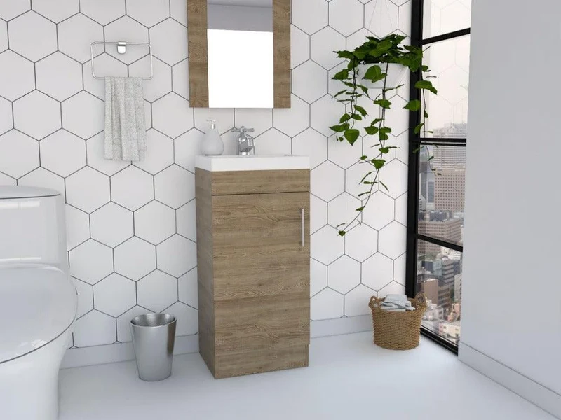Mueble para Lavamanos Oporto, Miel, con una Puerta Abatible