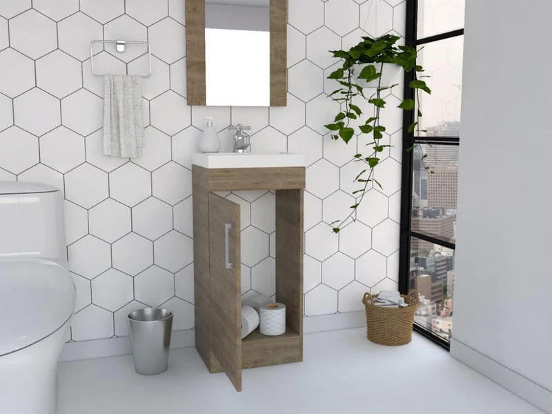 Mueble para Lavamanos Oporto, Miel, con una Puerta Abatible