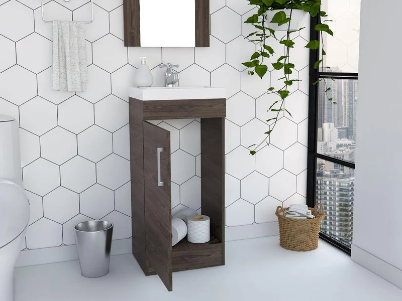 Mueble para Lavamanos Oporto, Chocolate, con una Puerta Abatible