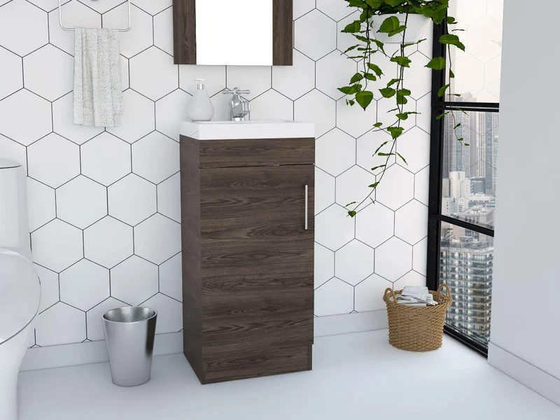 Mueble para Lavamanos Oporto, Chocolate, con una Puerta Abatible