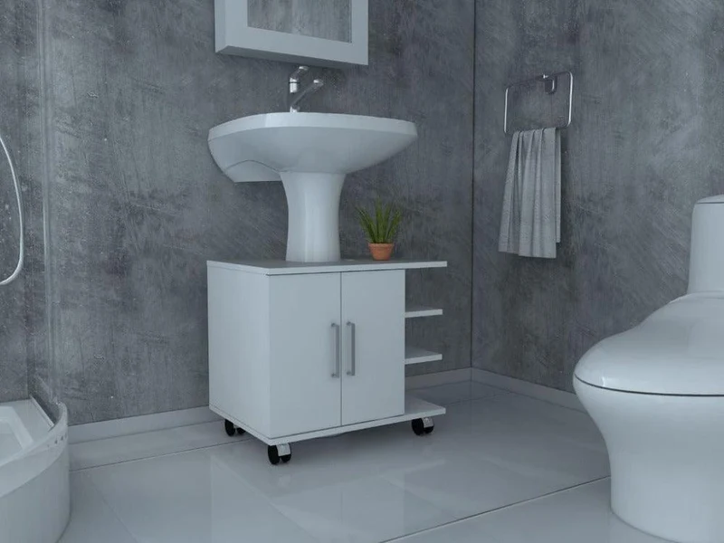 Mueble para Lavamanos Elemental, Blanco, con Rodachines para su Fácil Desplazamiento