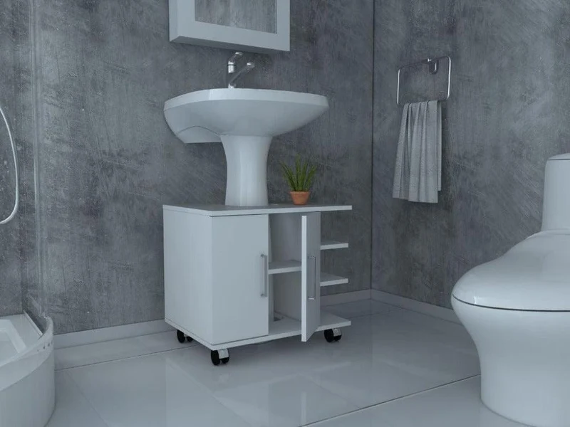 Mueble para Lavamanos Elemental, Blanco, con Rodachines para su Fácil Desplazamiento